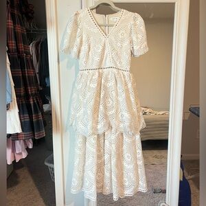 Just Me ivory eyelet midi dress size small